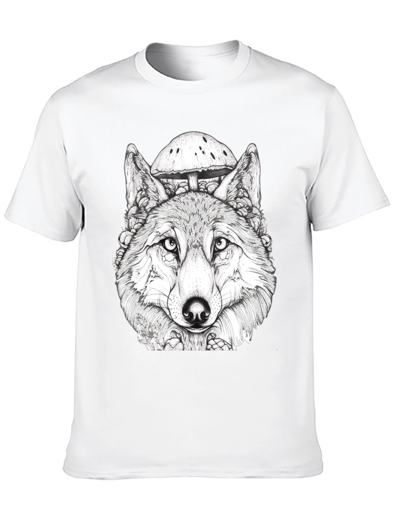 Wolf & Mushroom Graphic Black T-Shirt