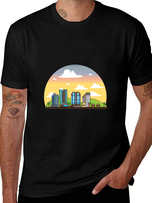 Cityscape Graphic Tee - Stylish Black T-Shirt