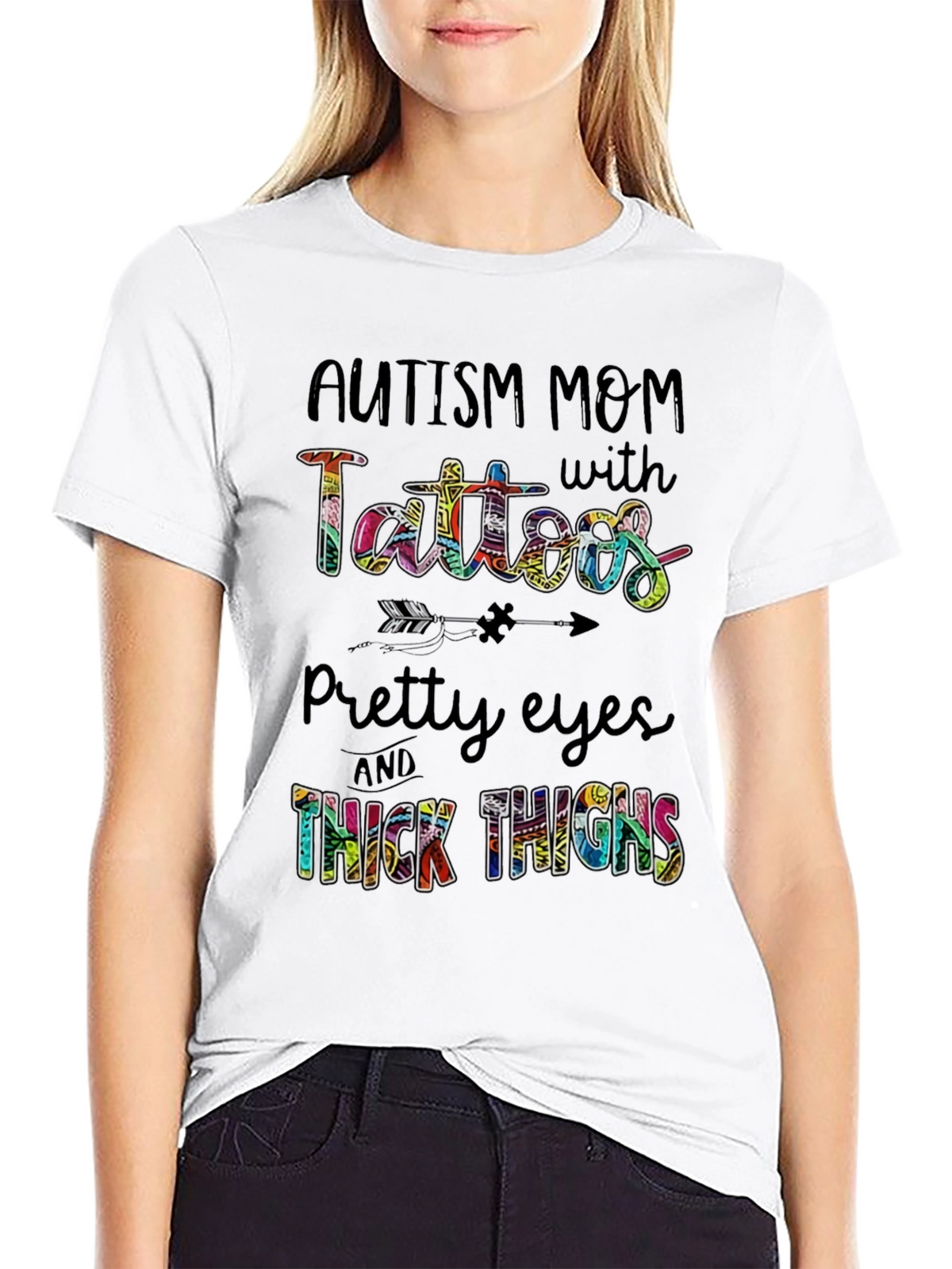 Autism Mom Tattoos Pretty Eyes & Thick Thighs T-Shirt