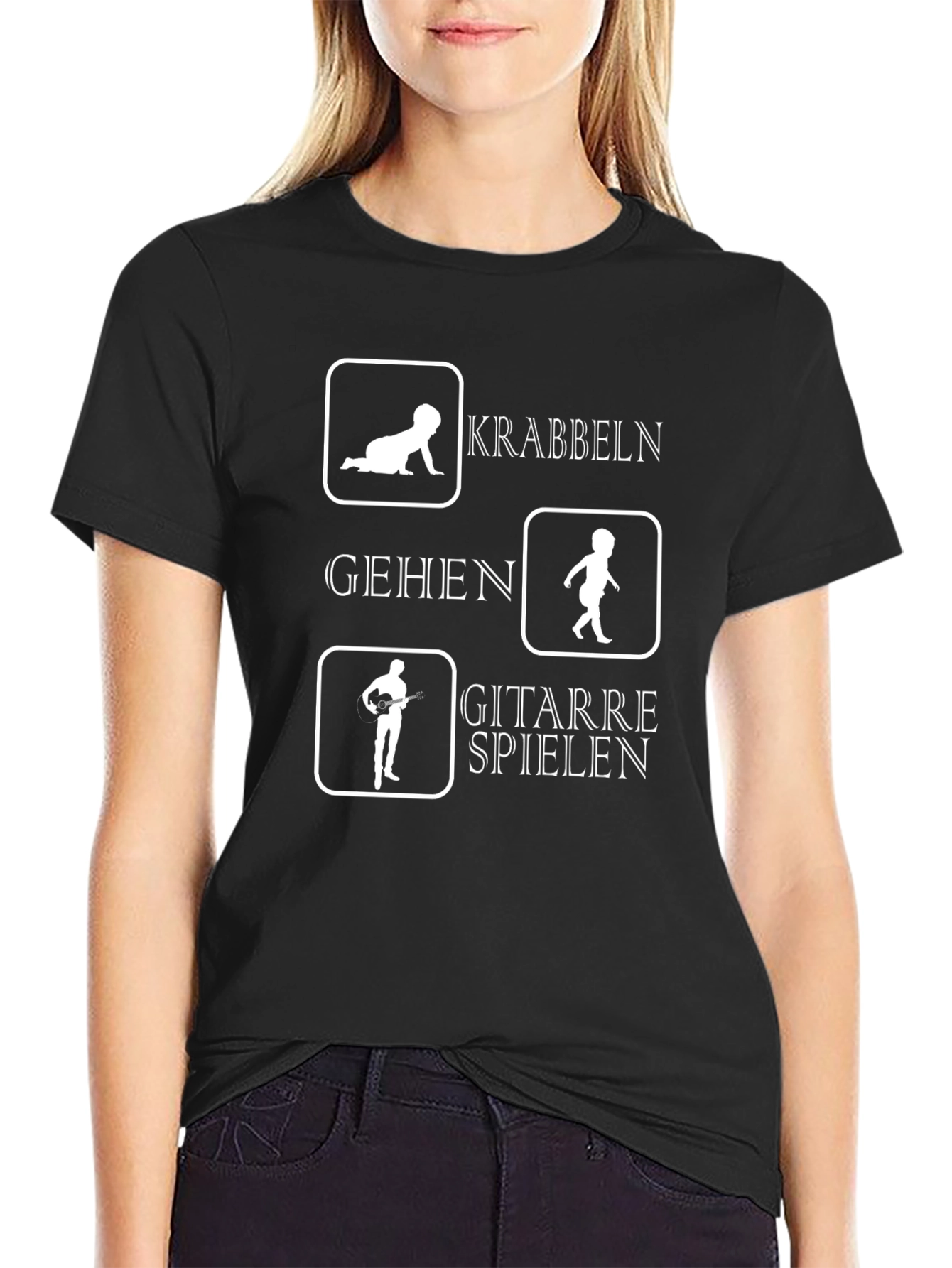 Funny German Evolution T-Shirt: Crawl Walk Guitar!