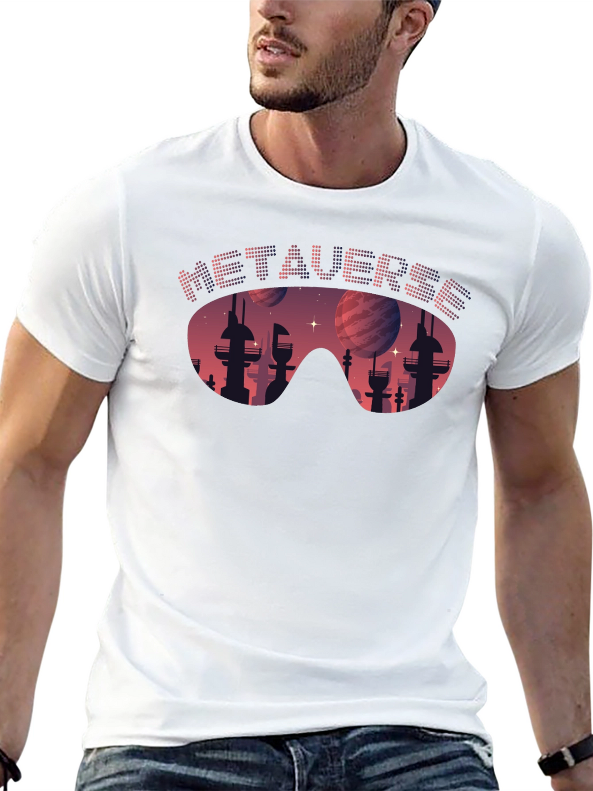 Metaverse Cityscape T-Shirt - Futuristic Design