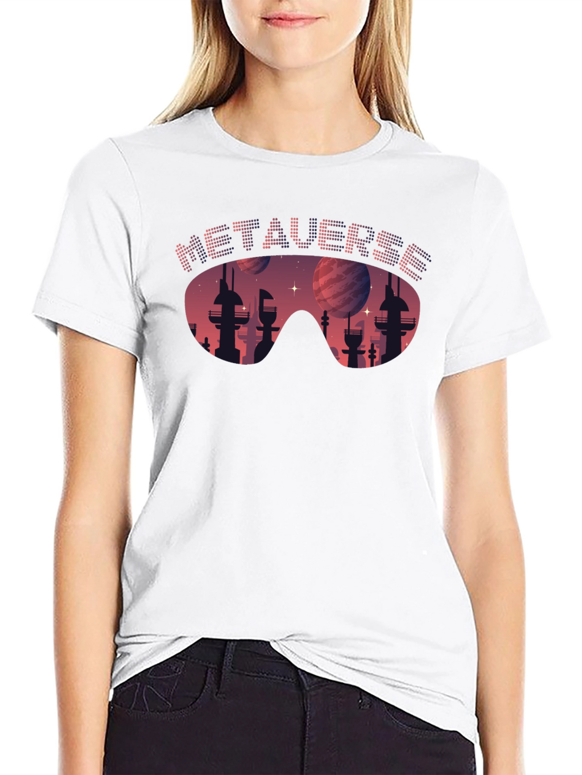 Metaverse Cityscape T-Shirt - Futuristic Design