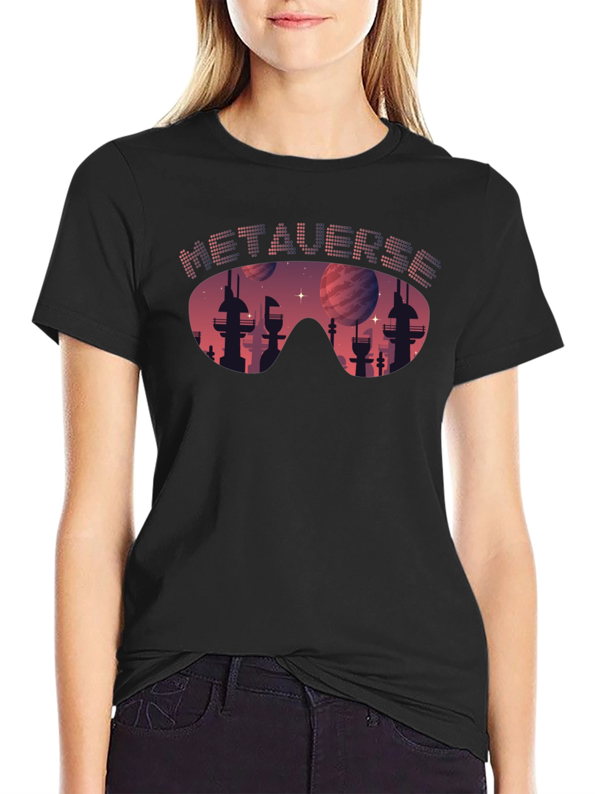 Metaverse Cityscape T-Shirt - Futuristic Design