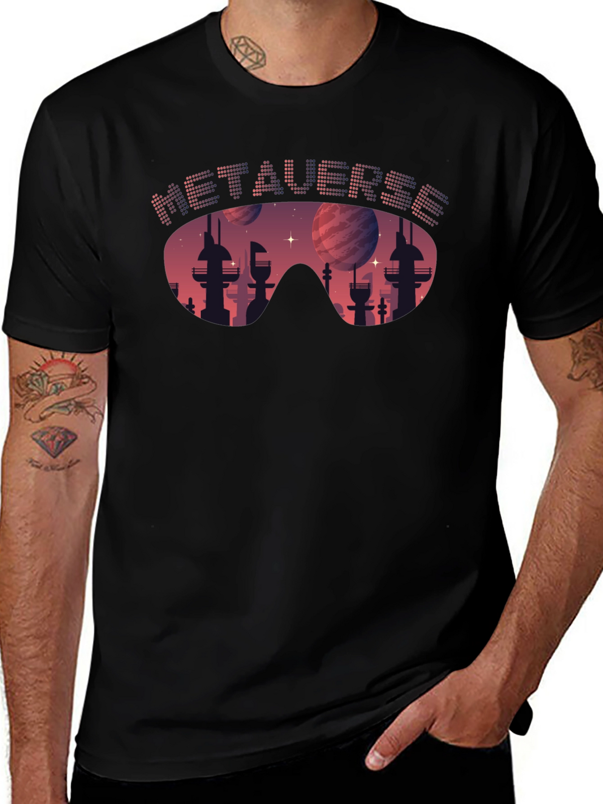 Metaverse Cityscape T-Shirt - Futuristic Design