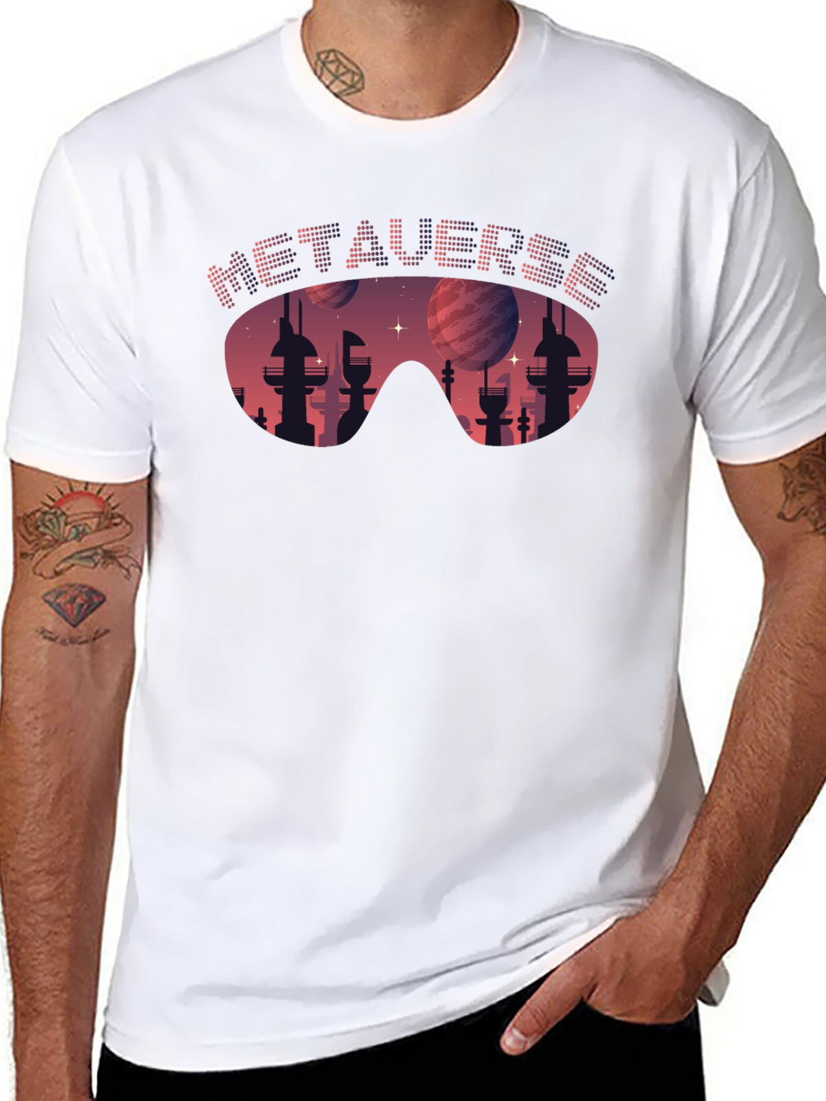 Metaverse Cityscape T-Shirt - Futuristic Design