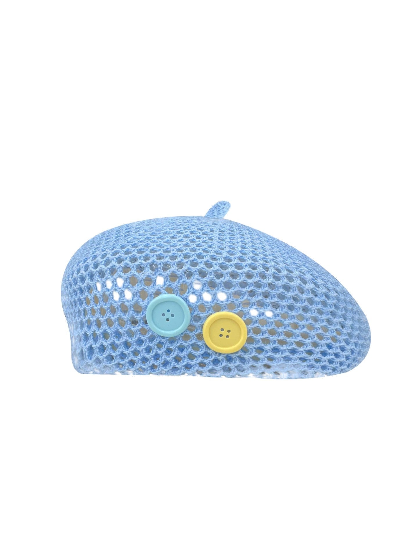 Women's Knitted Openwork Beret Hat with Decorative Buttons