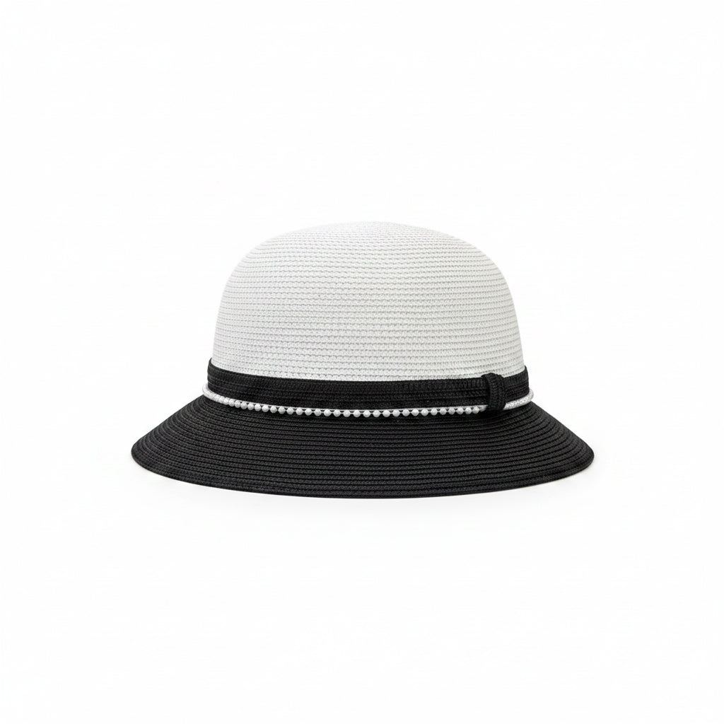 Women's Summer Pearl Straw Cloche Sun Hat
