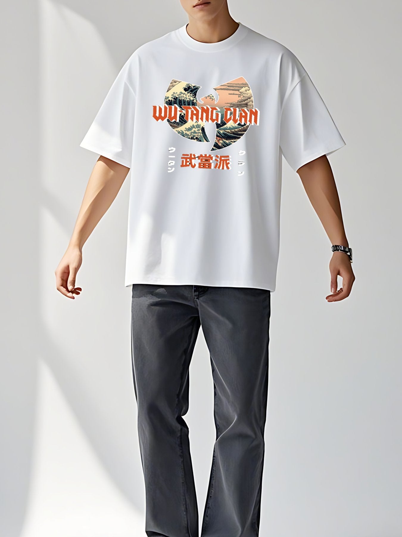 T-shirt Wu-Tang Clan Ukiyoe Wave Ukiyoe Wave Vintage Washed Cotton Back Art Hoodie