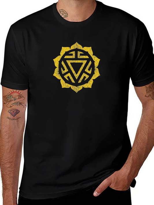 Black T-Shirt with Geometric Yellow Design