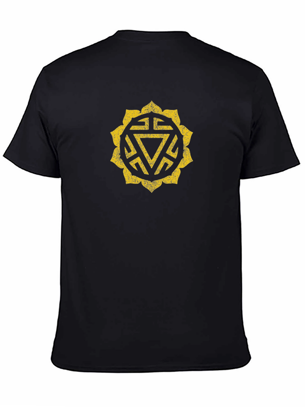 Black T-Shirt with Geometric Yellow Design