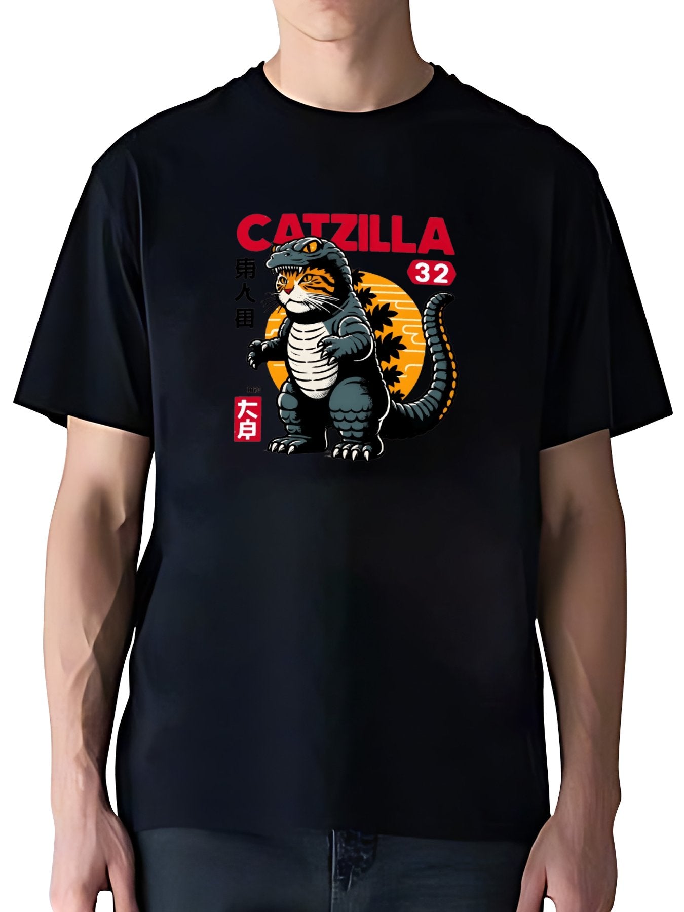 T-shirt Cat Godzilla Vintage Wash Japanese Design T-Shirt