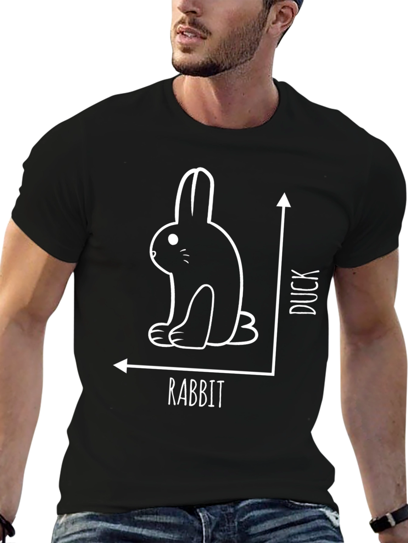 Rabbit or Duck Optical Illusion Black T-Shirt