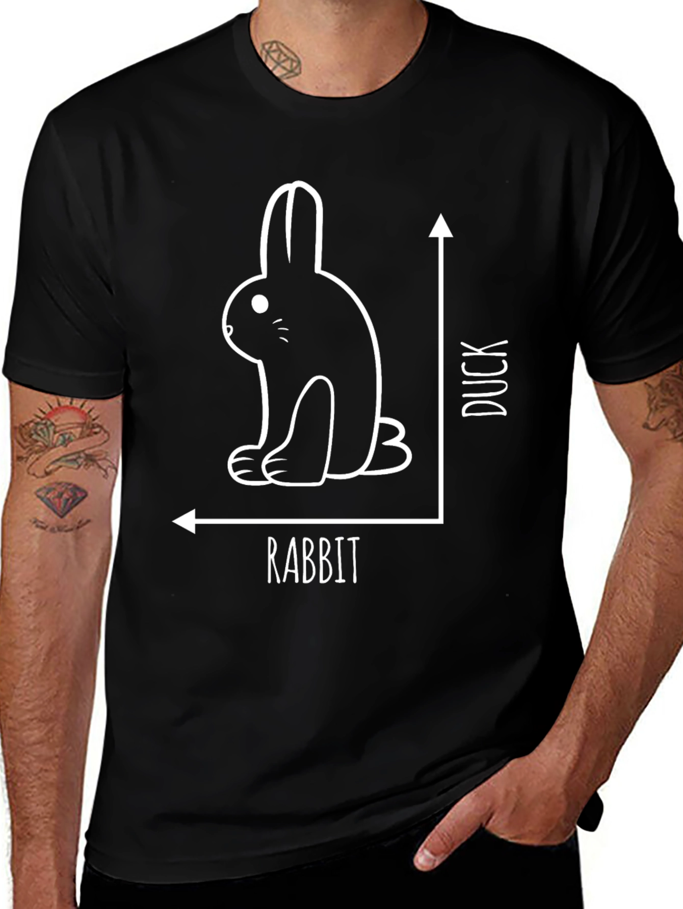 Rabbit or Duck Optical Illusion Black T-Shirt