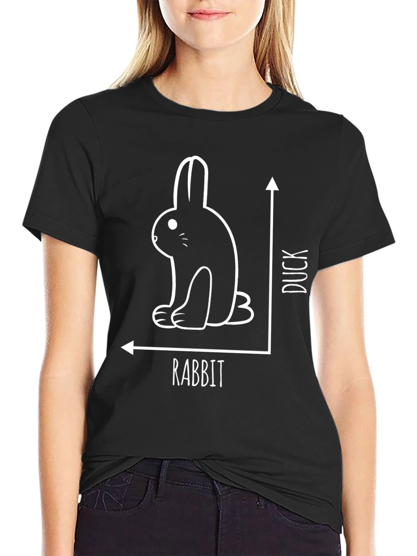 Rabbit or Duck Optical Illusion Black T-Shirt