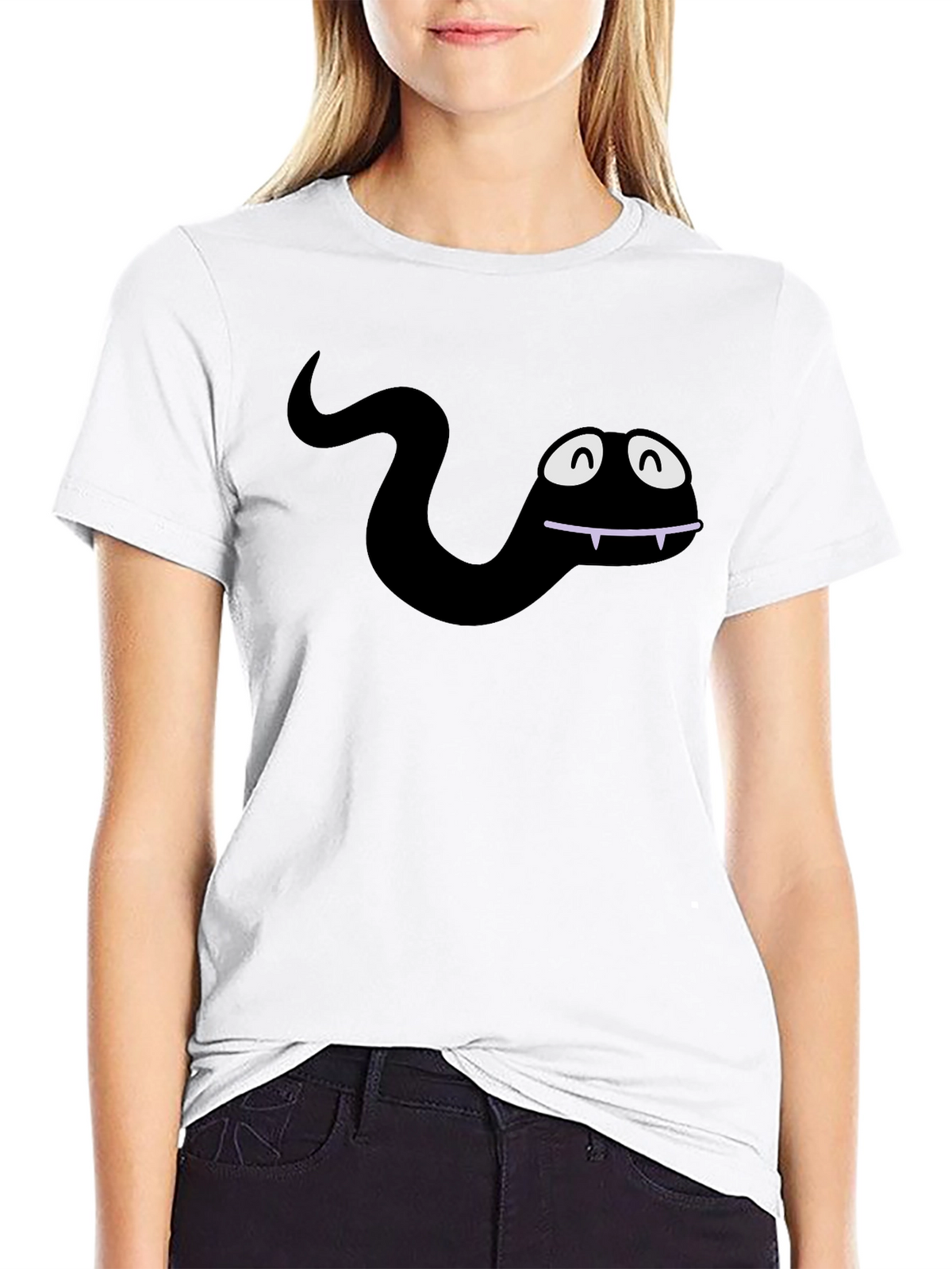 Funny Cartoon Snake Black T-Shirt