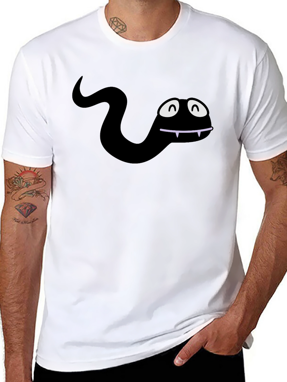 Funny Cartoon Snake Black T-Shirt