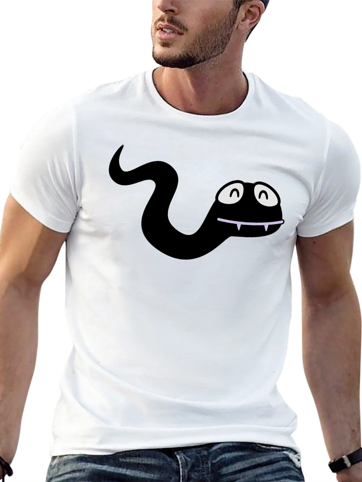 Funny Cartoon Snake Black T-Shirt