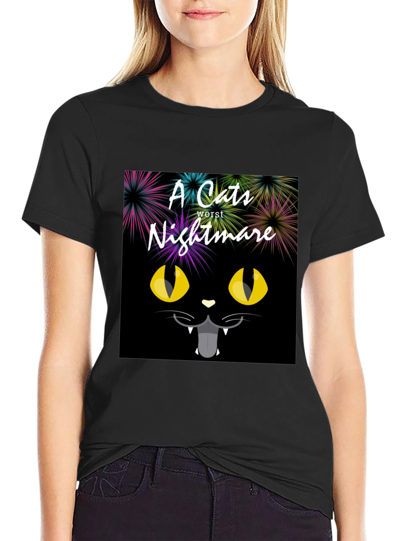 A Cats Worst Nightmare Black Graphic T-Shirt