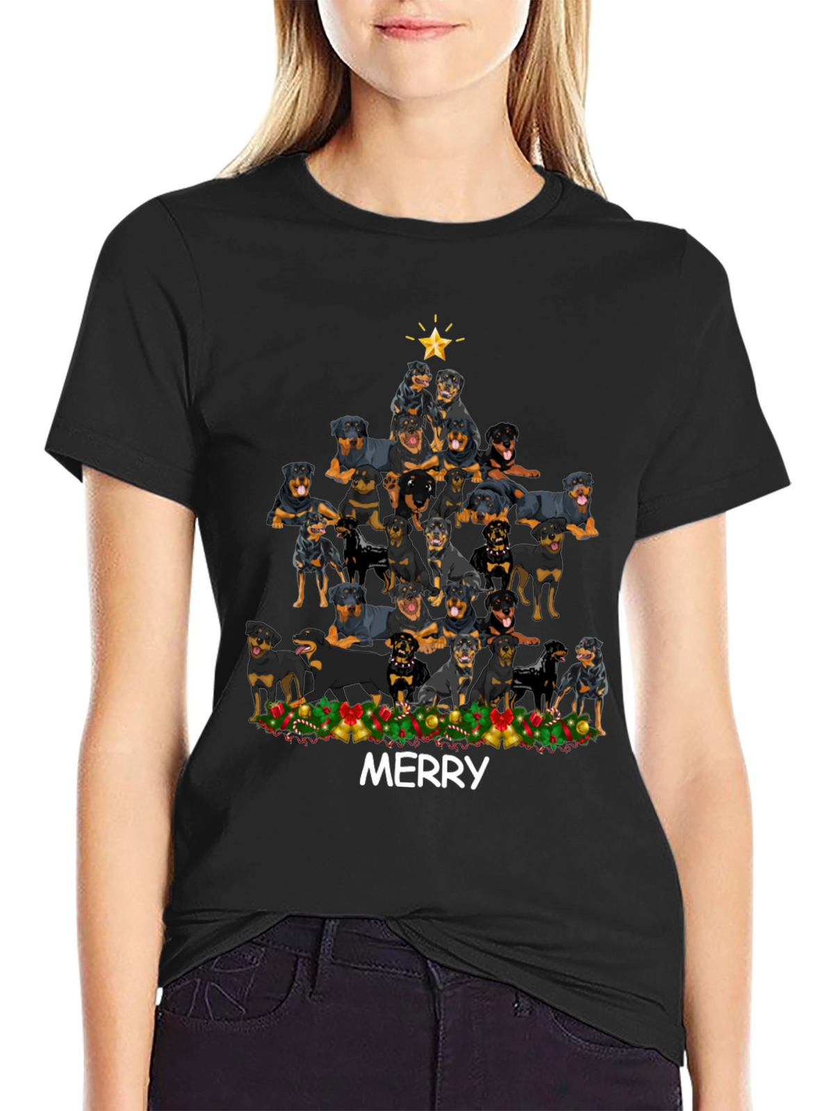 Rottweiler Christmas Tree T-Shirt - Merry