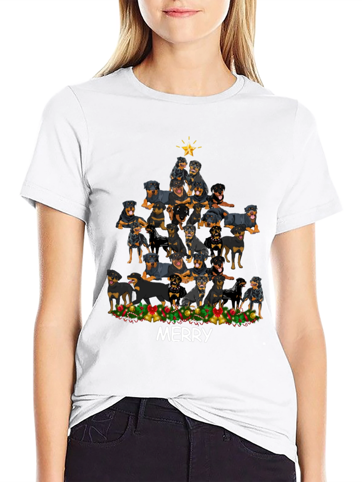 Rottweiler Christmas Tree T-Shirt - Merry