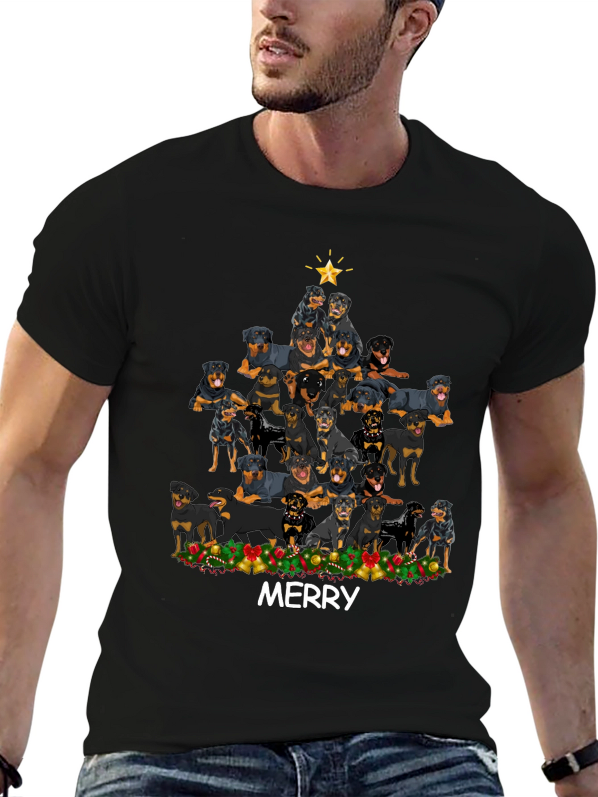 Rottweiler Christmas Tree T-Shirt - Merry