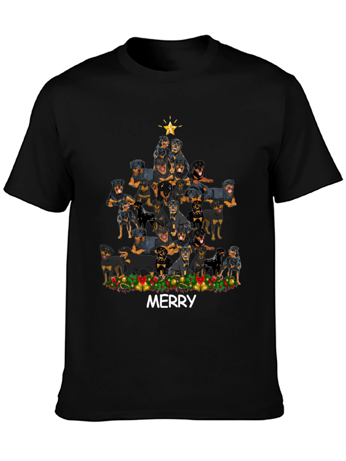 Rottweiler Christmas Tree T-Shirt - Merry