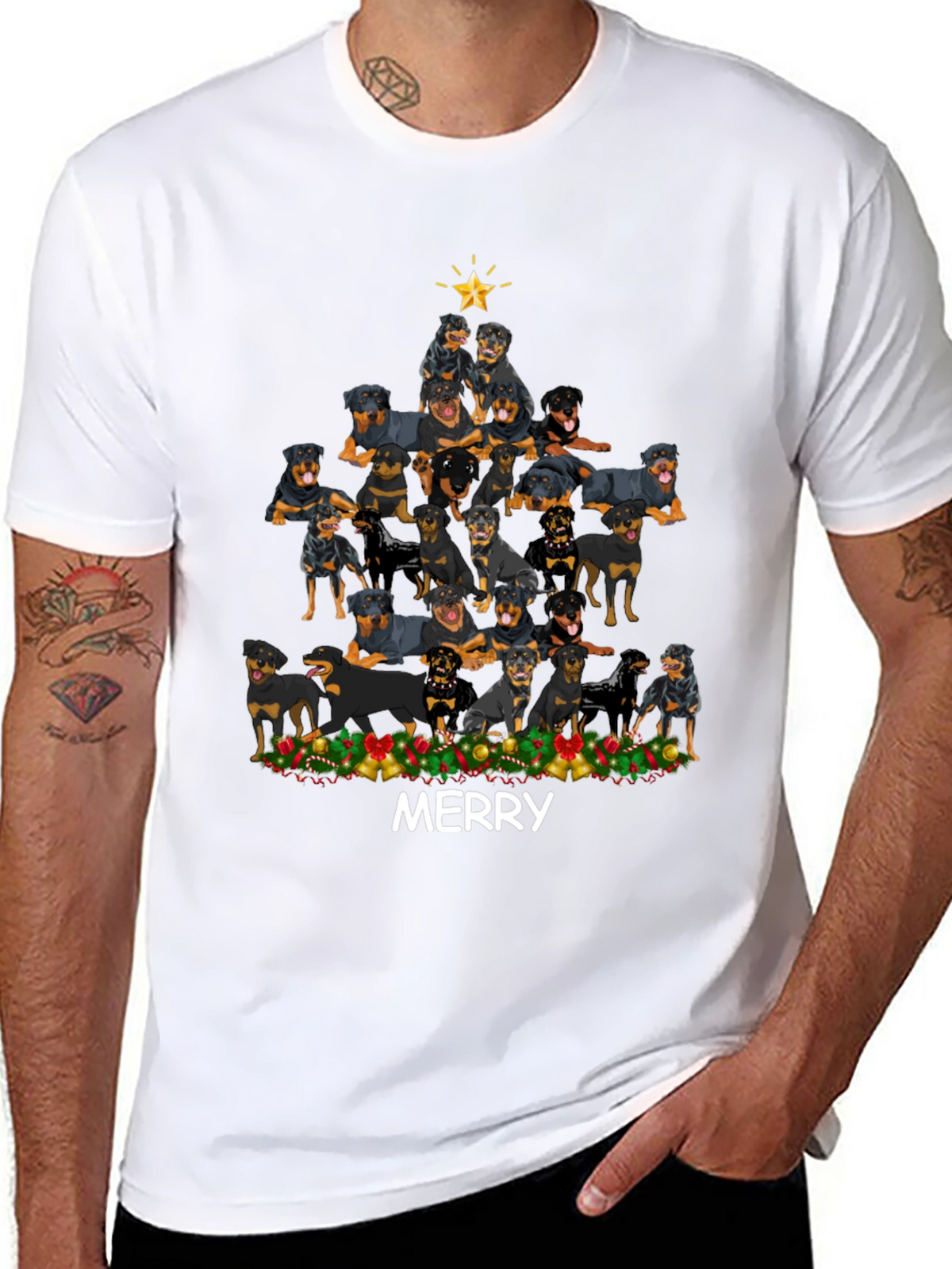 Rottweiler Christmas Tree T-Shirt - Merry
