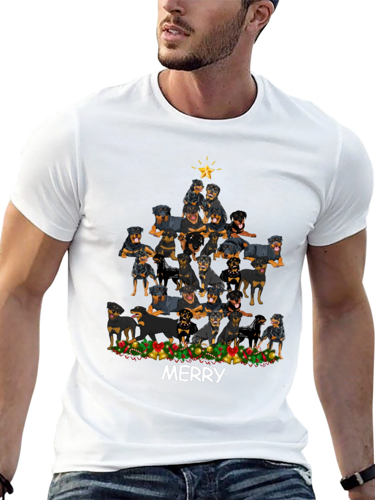 Rottweiler Christmas Tree T-Shirt - Merry