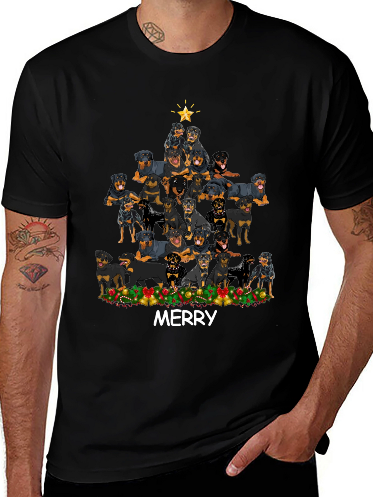 Rottweiler Christmas Tree T-Shirt - Merry