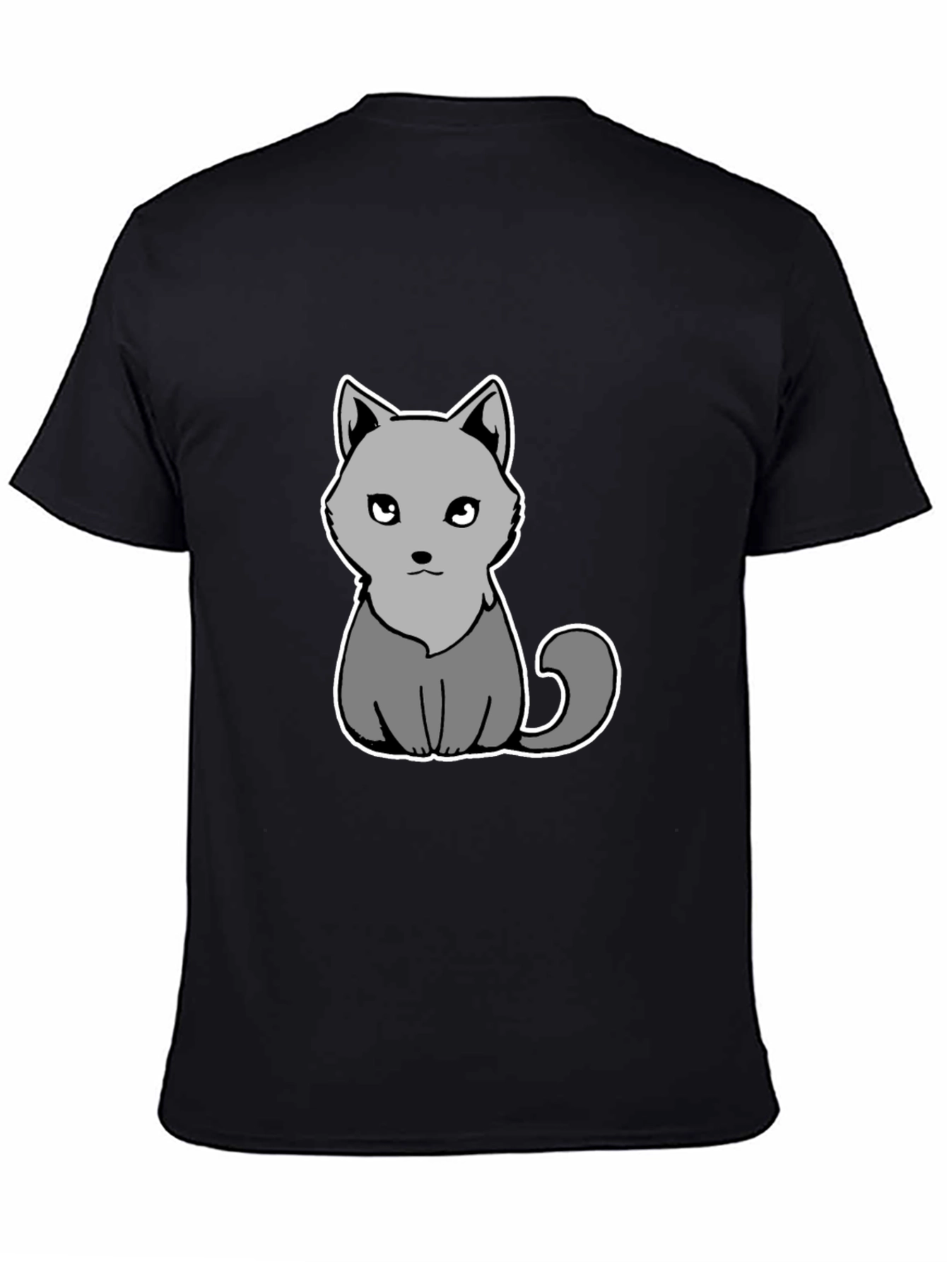 Cute Grey Cat Graphic Tee - Soft Black Cotton