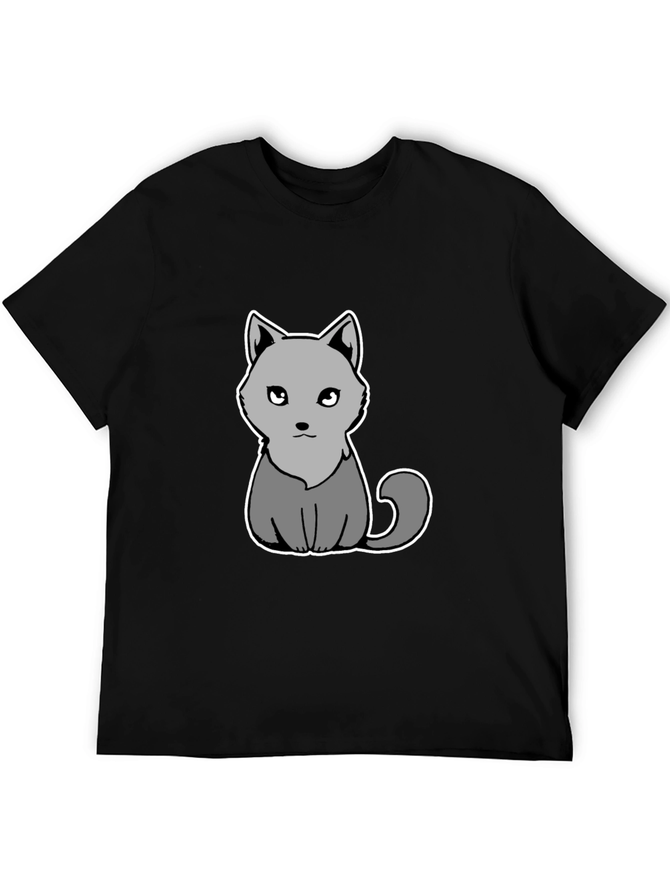Cute Grey Cat Graphic Tee - Soft Black Cotton