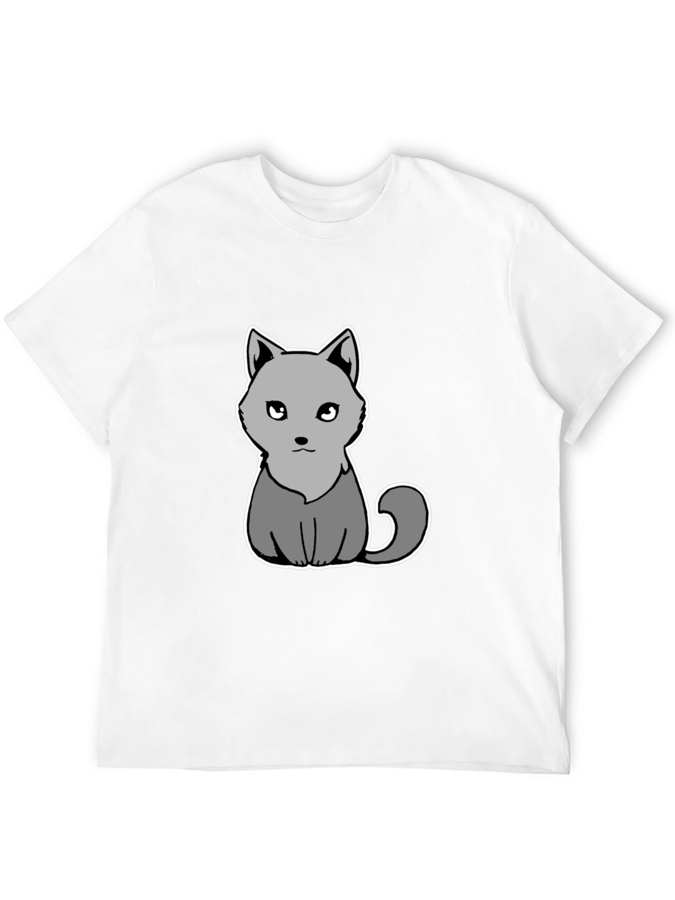 Cute Grey Cat Graphic Tee - Soft Black Cotton