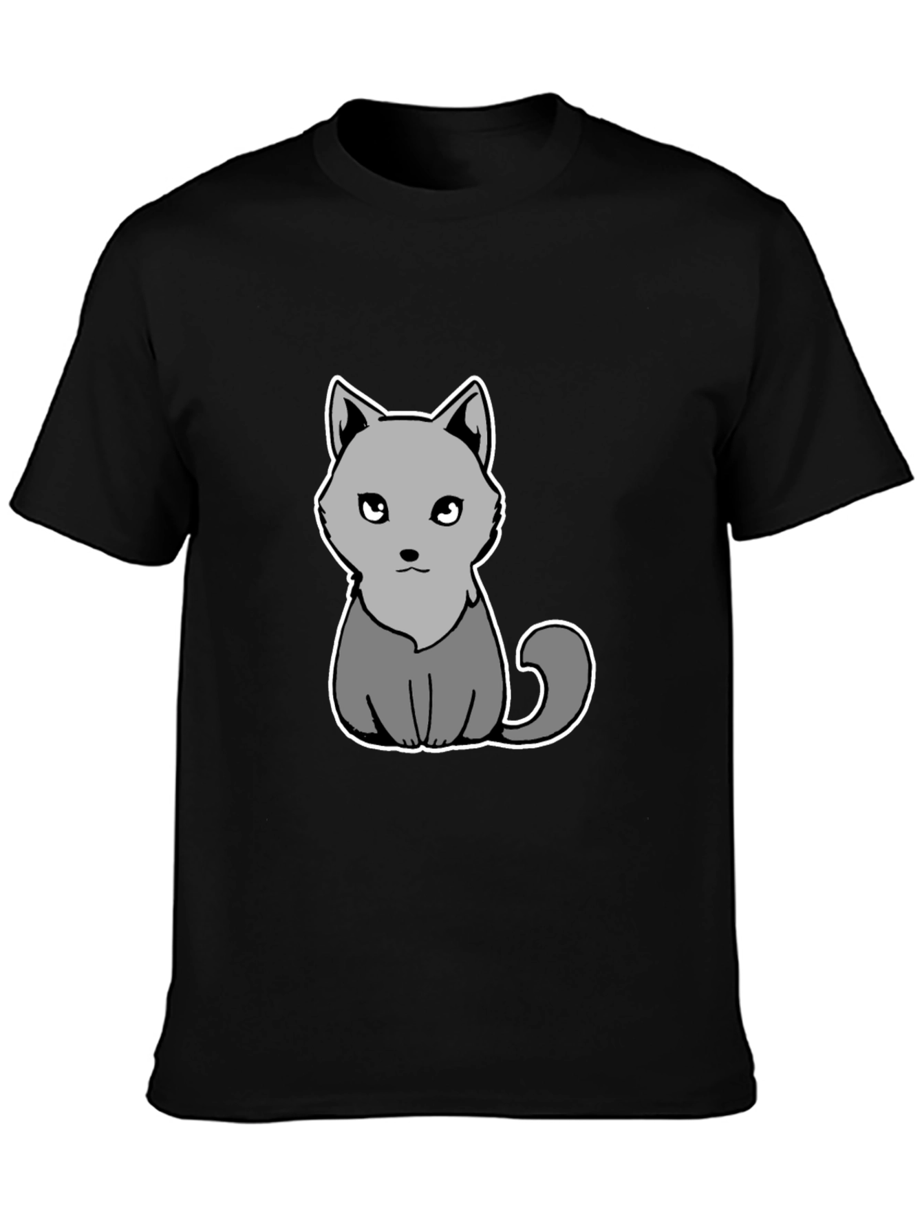 Cute Grey Cat Graphic Tee - Soft Black Cotton