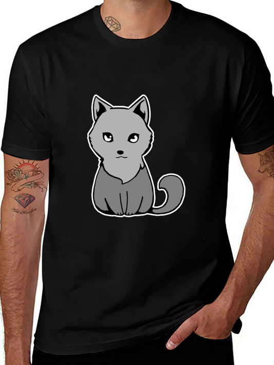 Cute Grey Cat Graphic Tee - Soft Black Cotton