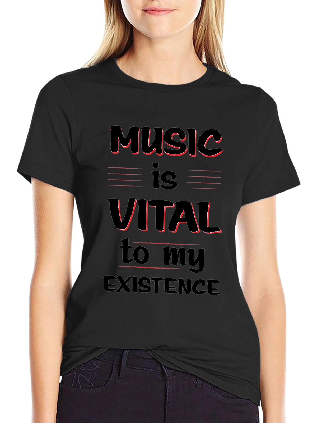 Music Is Vital T-Shirt - Black Crew Neck