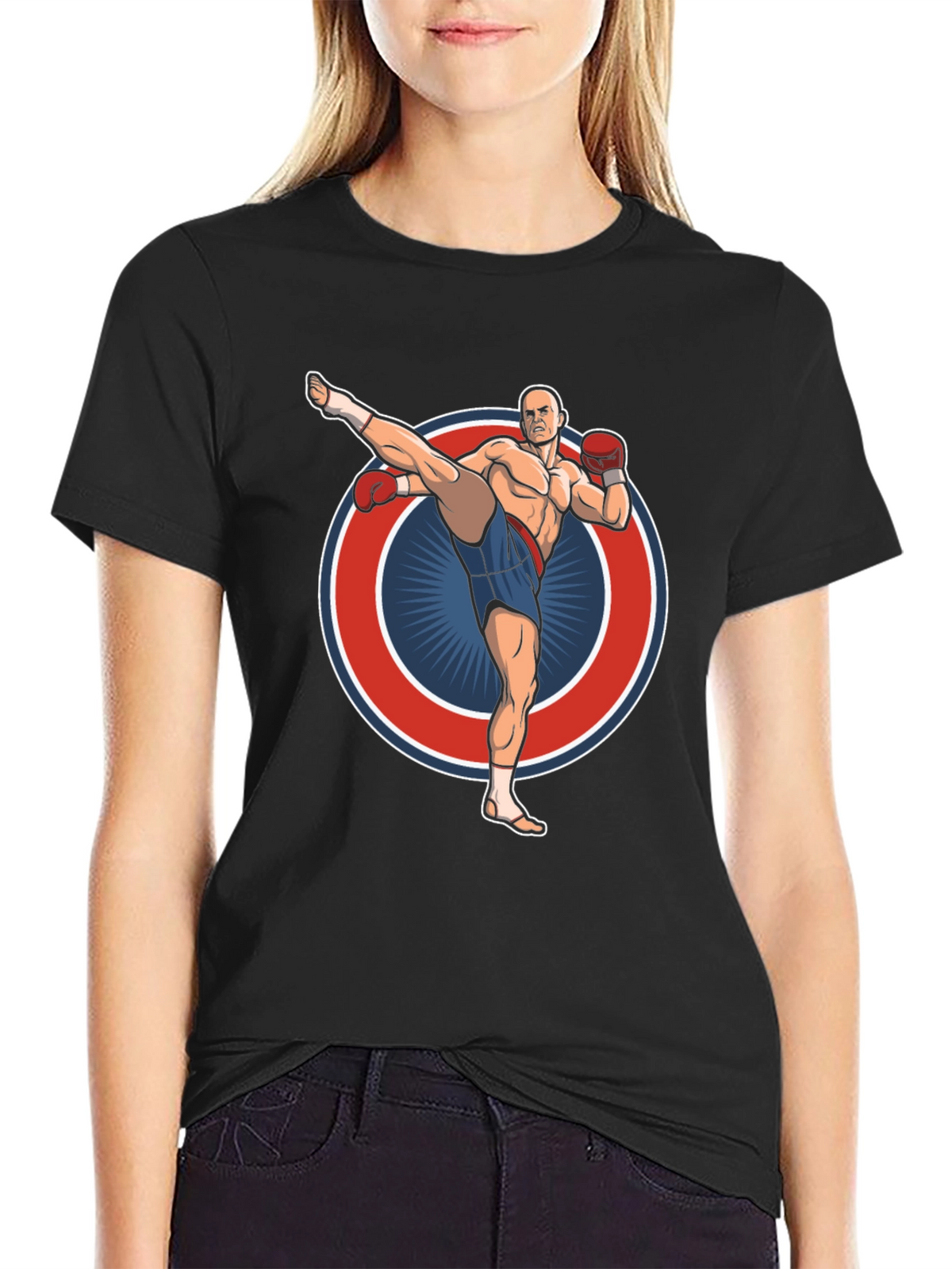 Kickboxing Graphic Tee - Black Cotton T-Shirt