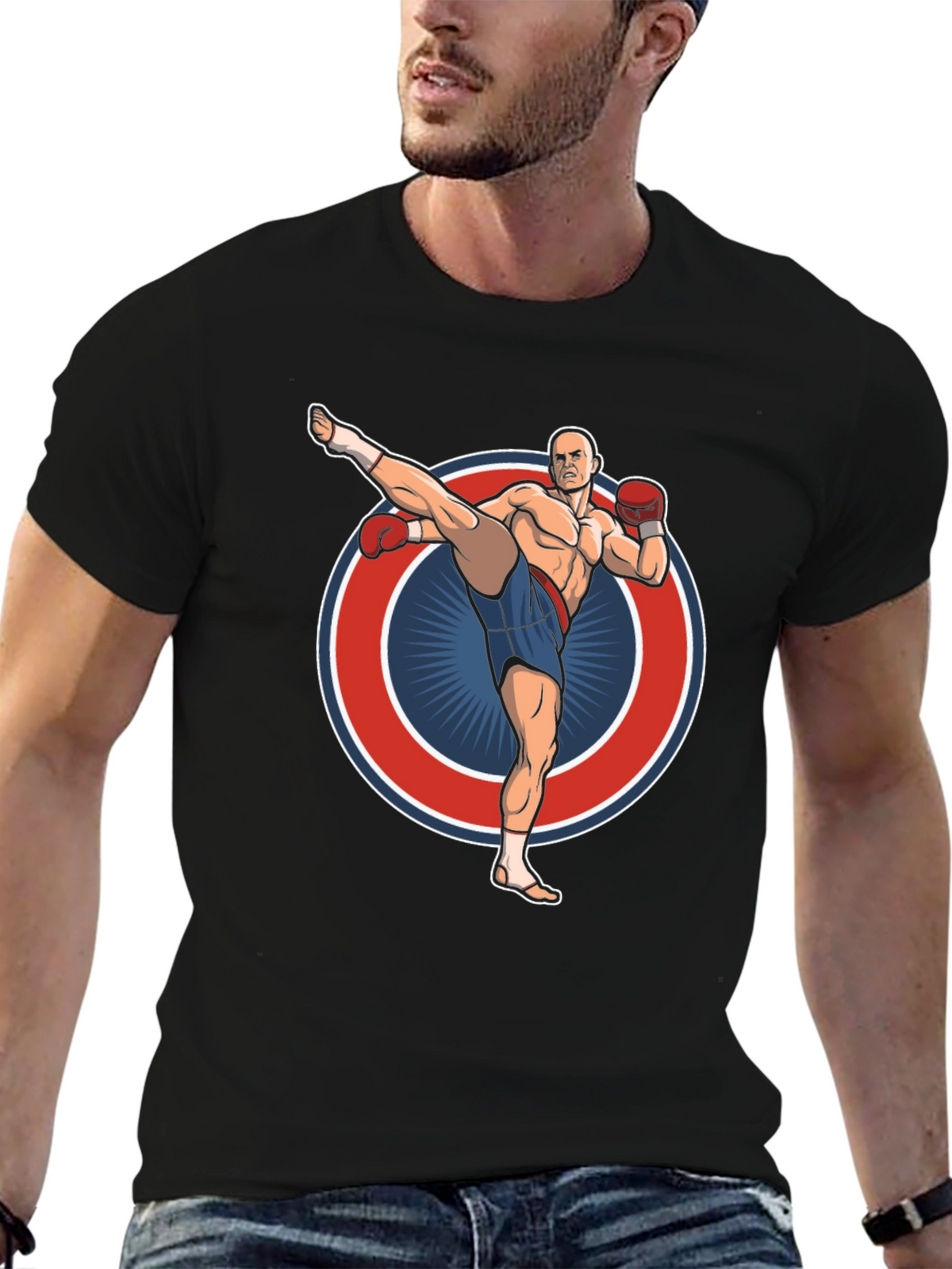 Kickboxing Graphic Tee - Black Cotton T-Shirt