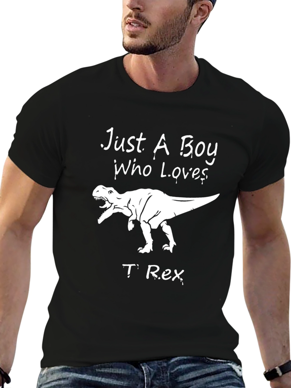 Just A Boy Who Loves T-Rex Black Graphic Tee