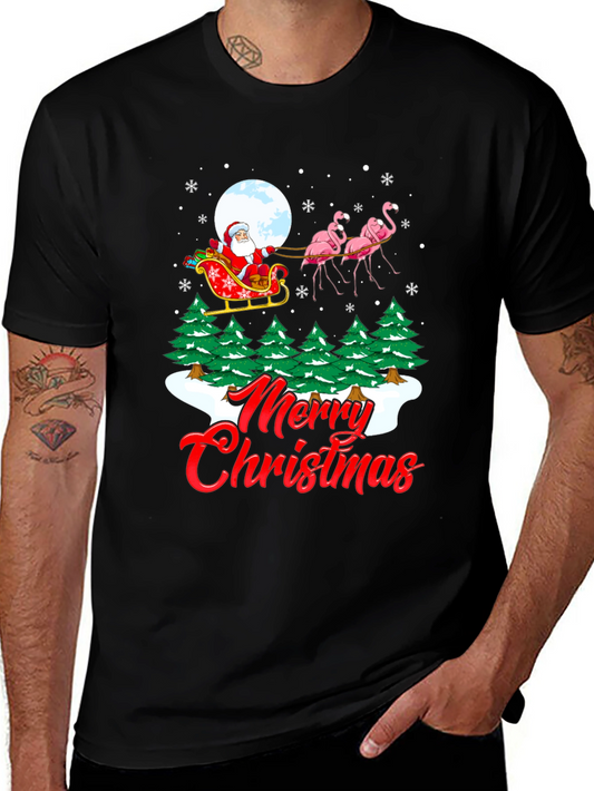 Christmas Santa Flamingo Graphic Tee