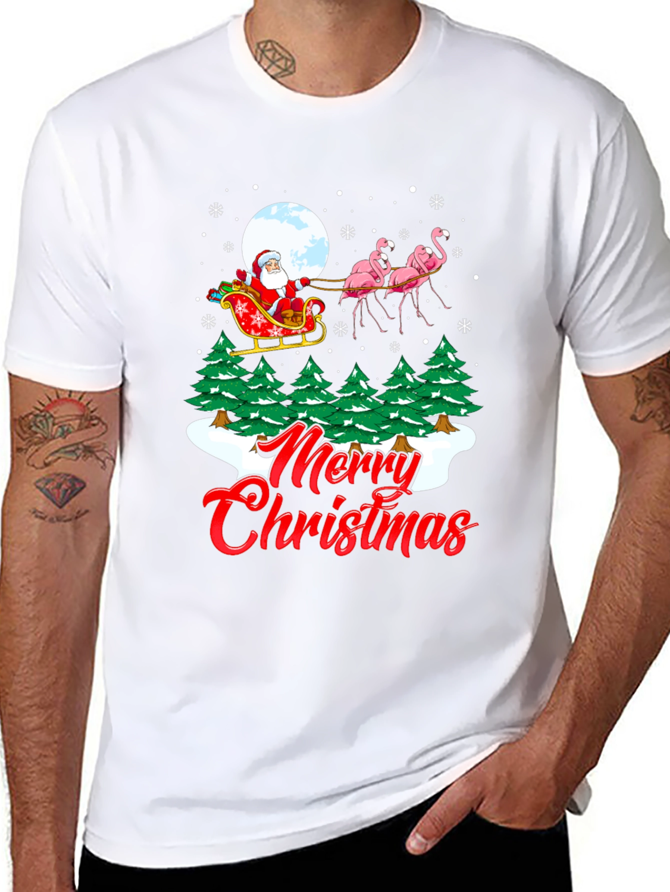 Christmas Santa Flamingo Graphic Tee