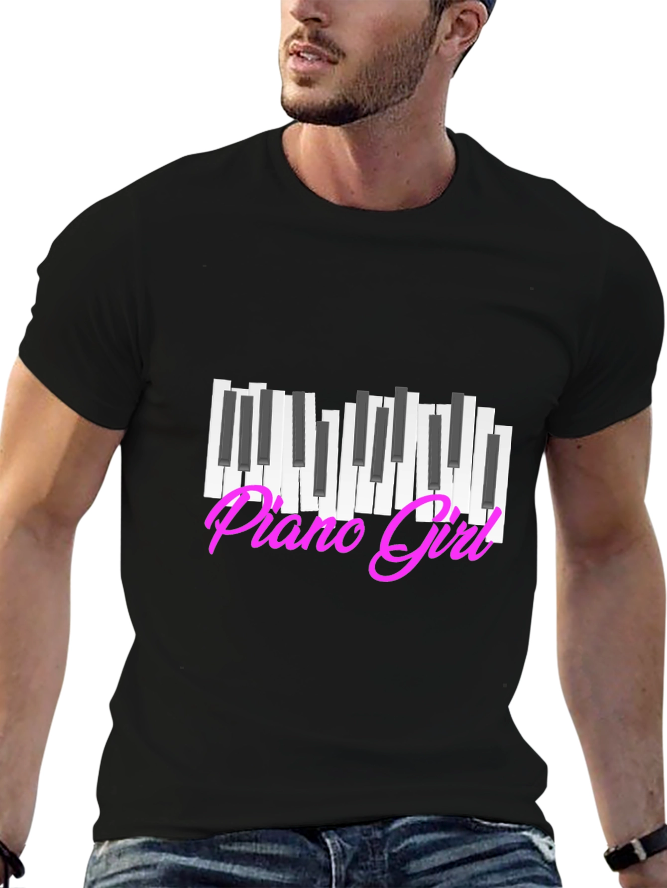 Piano Girl Graphic Tee - Black Cotton T-Shirt