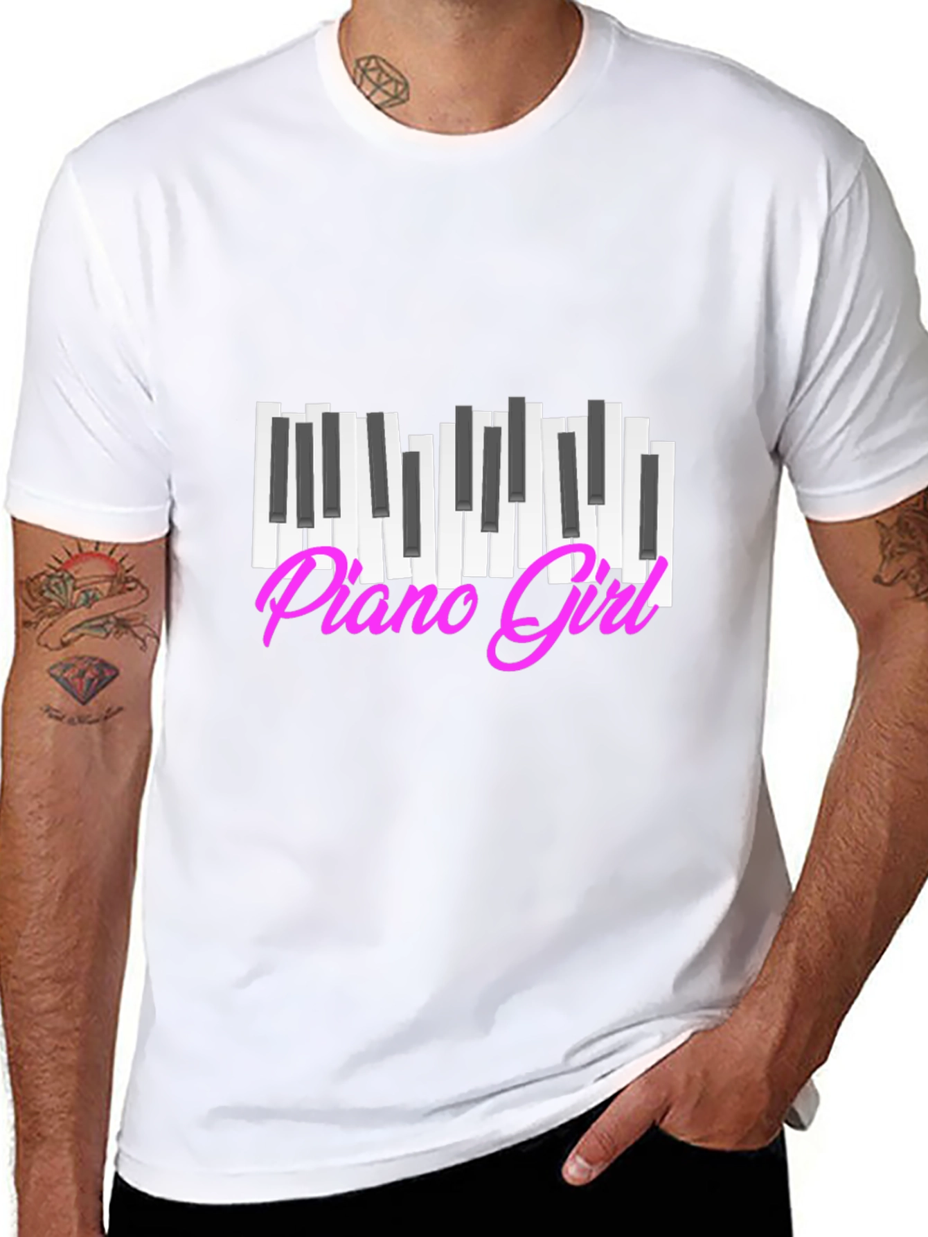 Piano Girl Graphic Tee - Black Cotton T-Shirt