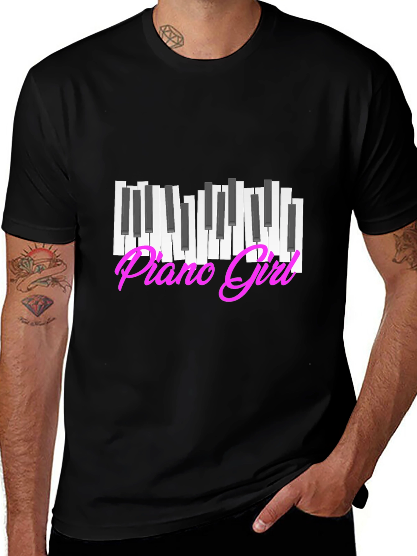 Piano Girl Graphic Tee - Black Cotton T-Shirt