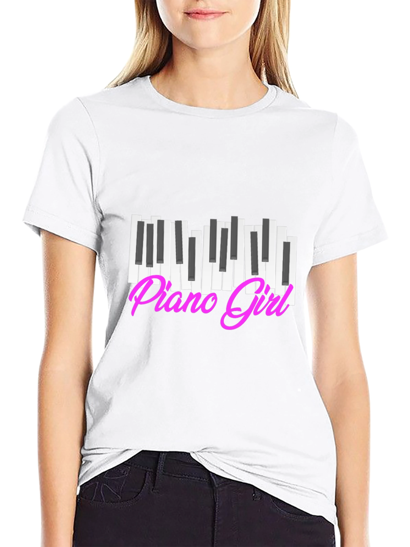 Piano Girl Graphic Tee - Black Cotton T-Shirt