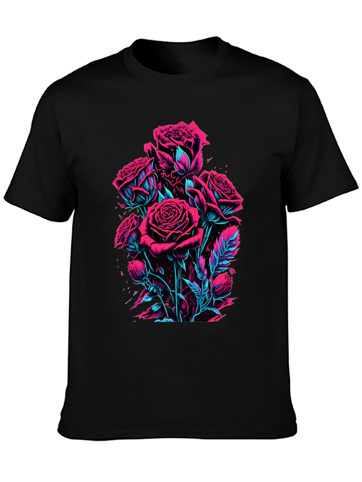 Neon Roses Graphic Black T-Shirt