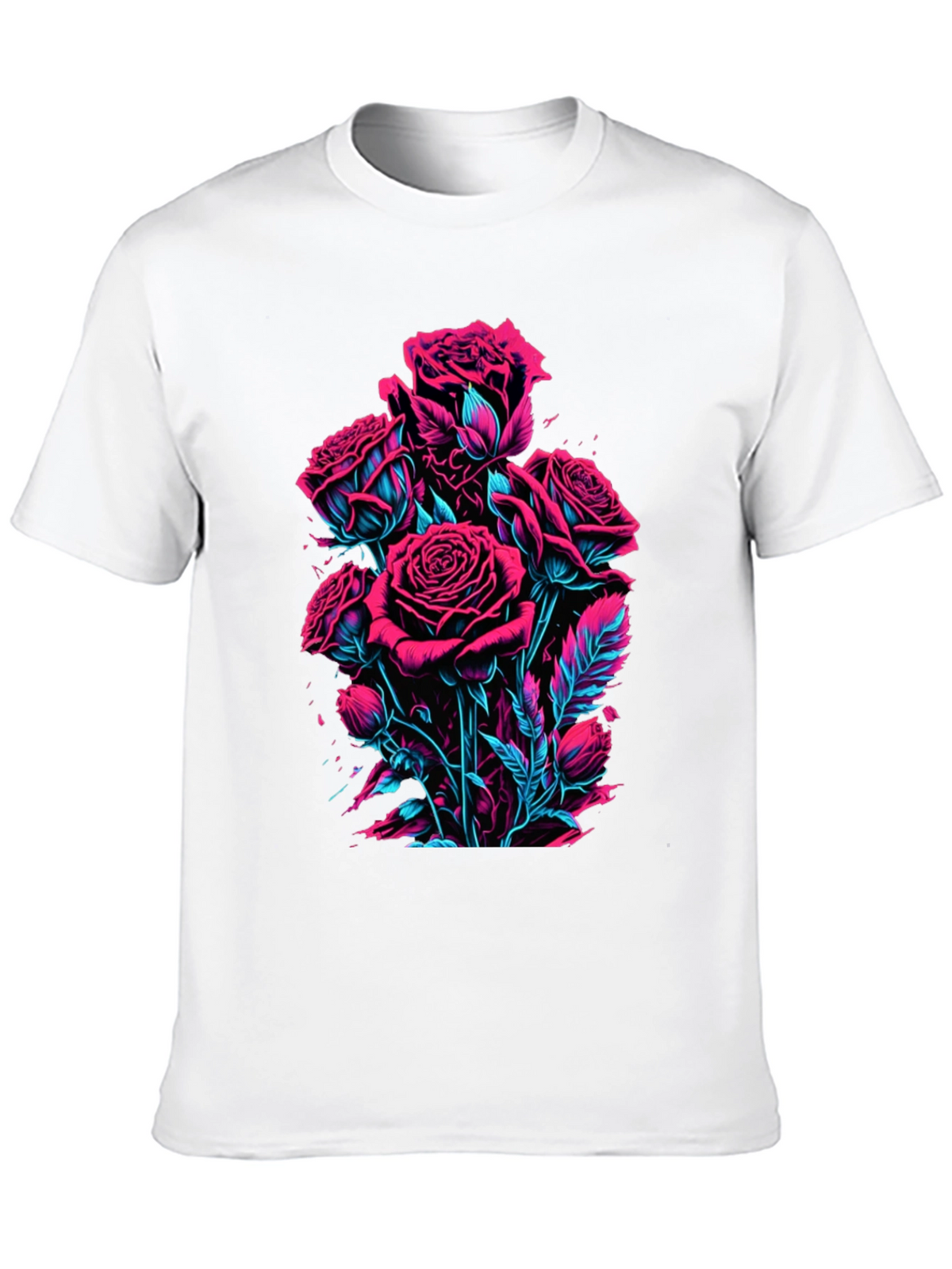 Neon Roses Graphic Black T-Shirt