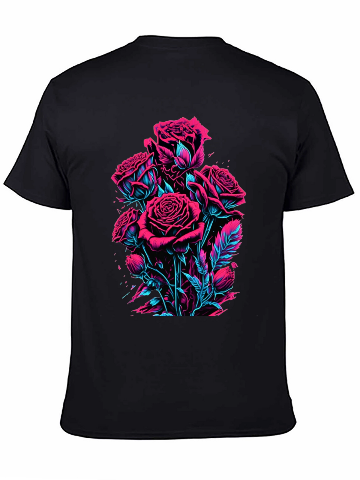 Neon Roses Graphic Black T-Shirt