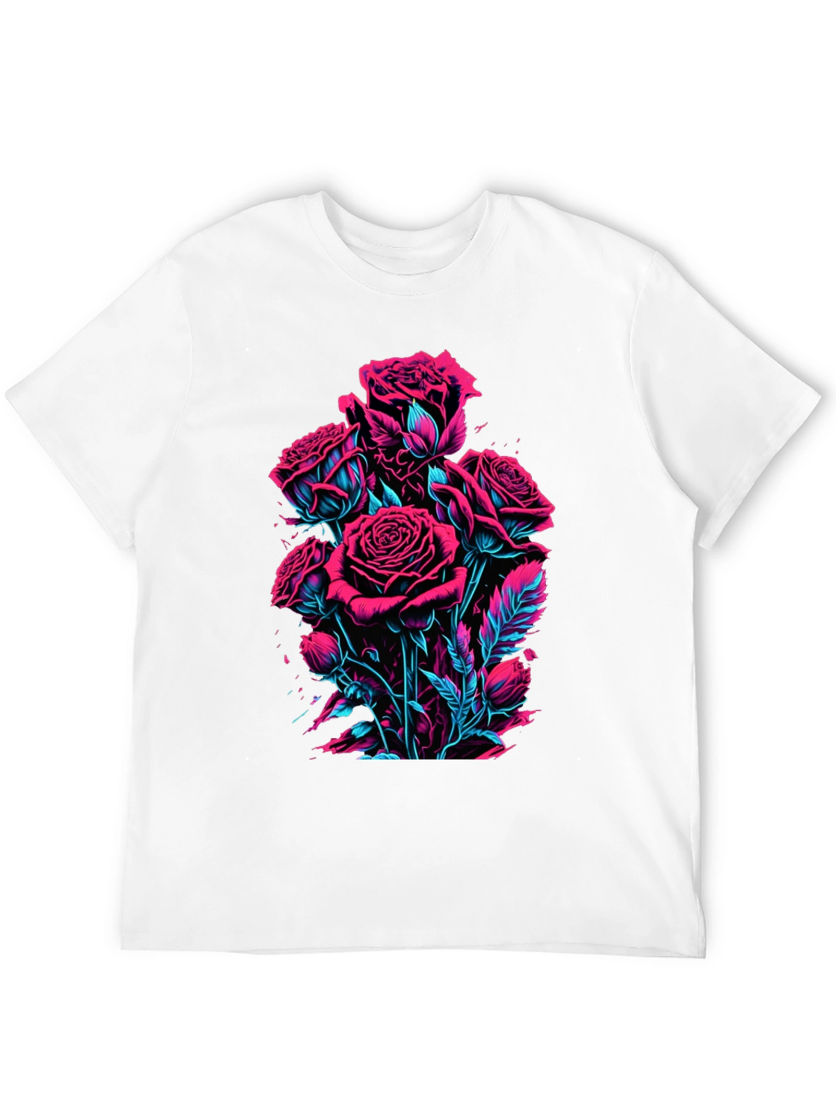 Neon Roses Graphic Black T-Shirt