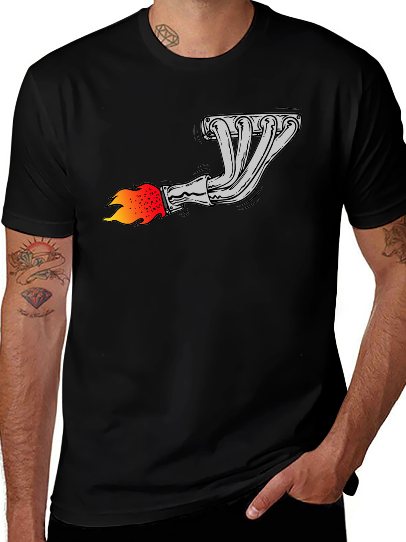 Flame Exhaust Graphic Tee - Black