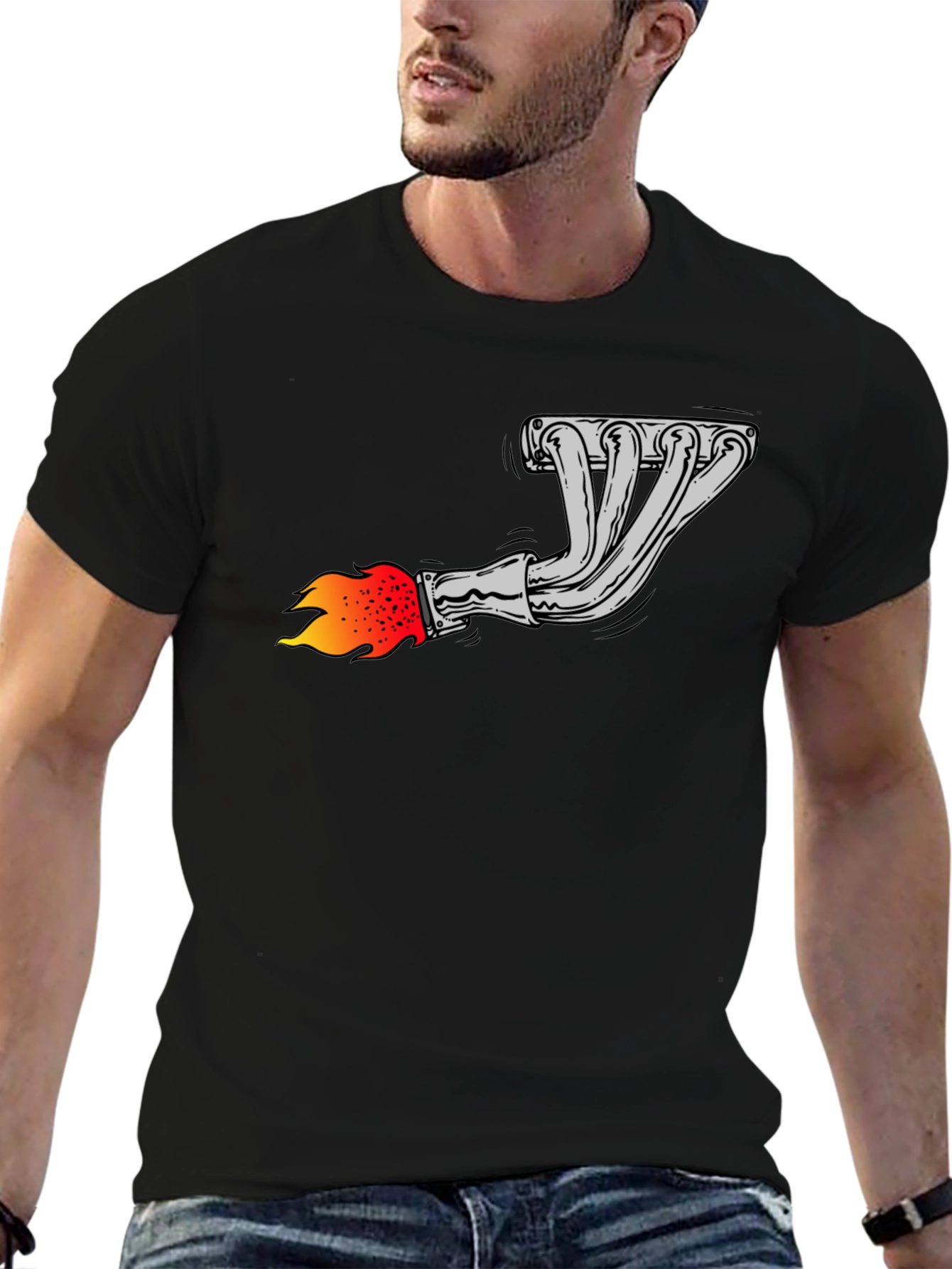Flame Exhaust Graphic Tee - Black